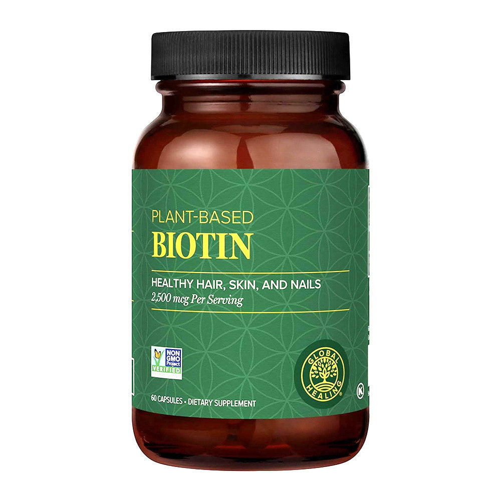 Global Healing Plant Based Biotin Capsules for Hair, Skin and Nails, 60 Ea